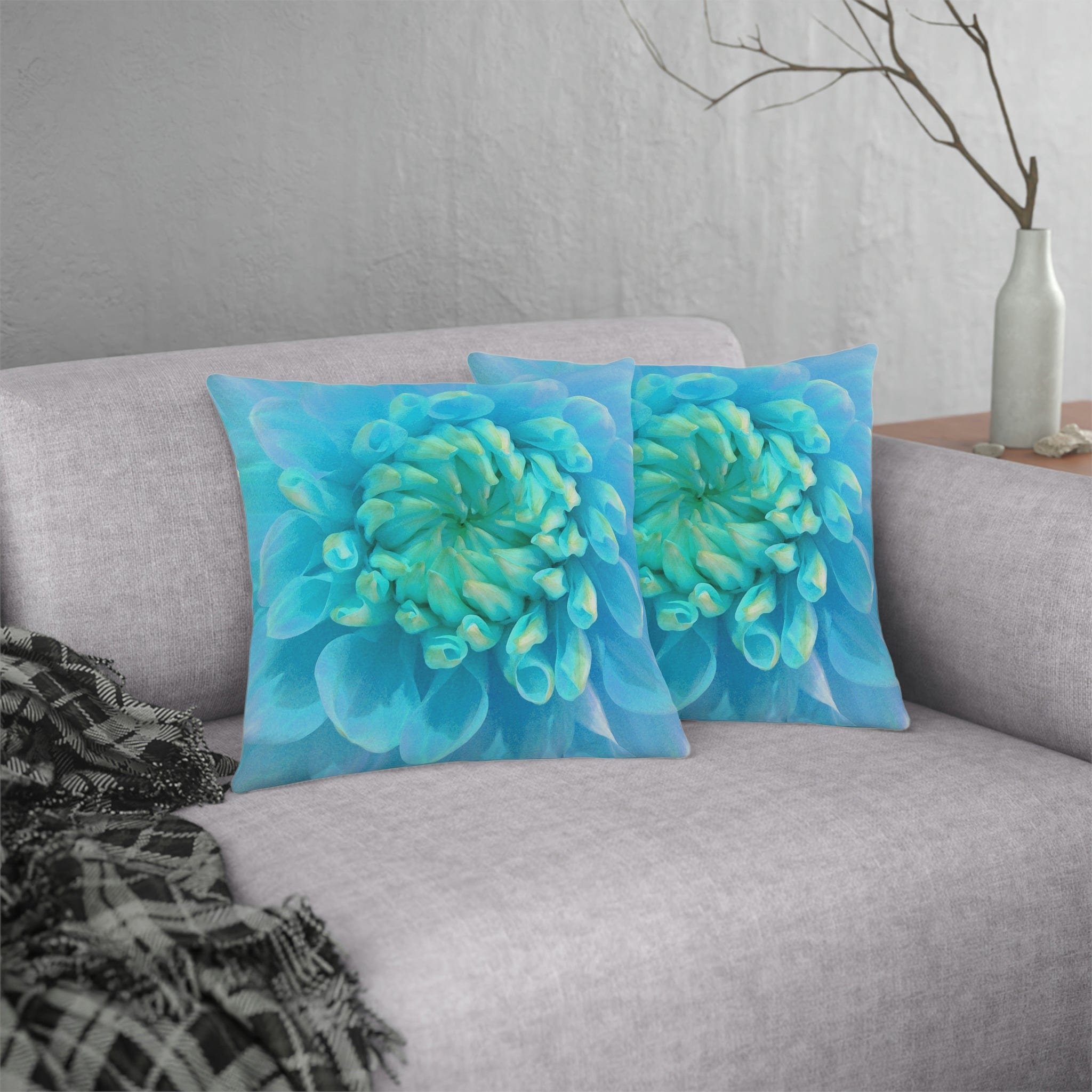 Kate McEnroe New York Outdoor Pillow in Painted Turquoise Dahlia FlowerThrow Pillows30427470663094431475