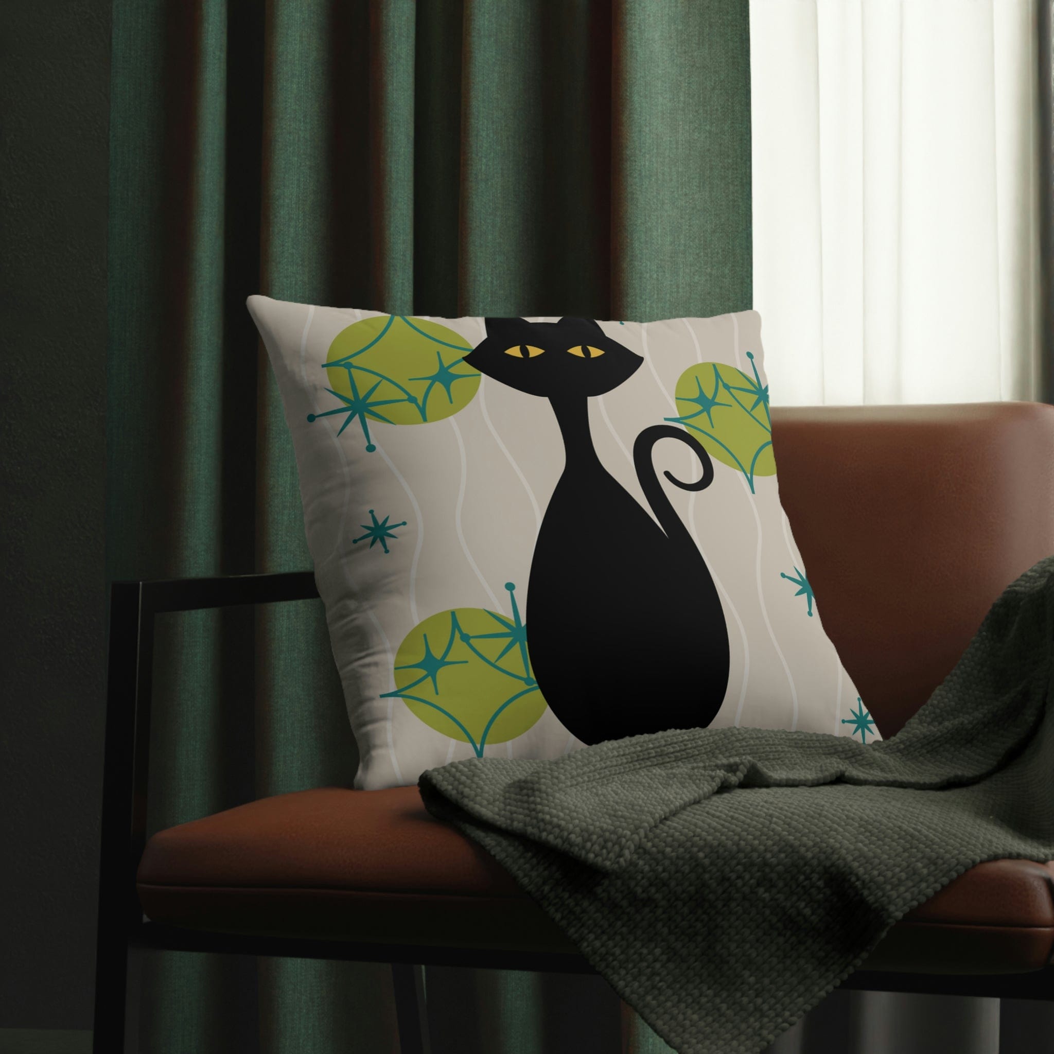 Kate McEnroe New York Outdoor Pillow in Retro 1950s Atomic Cat PrintThrow Pillows14259166027390781657