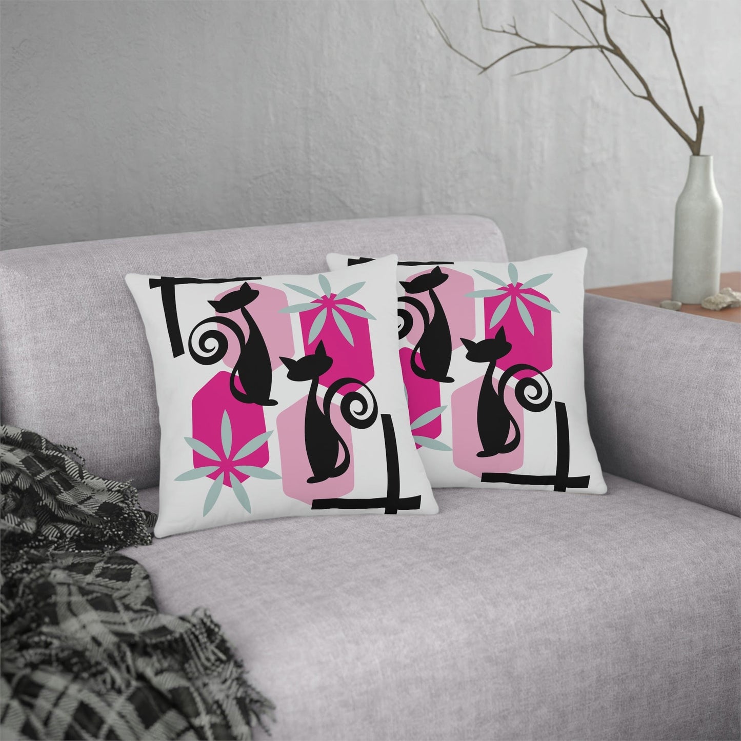 Kate McEnroe New York Outdoor Throw Pillow in Mid Century Modern Atomic Cat Print Outdoor Pillows