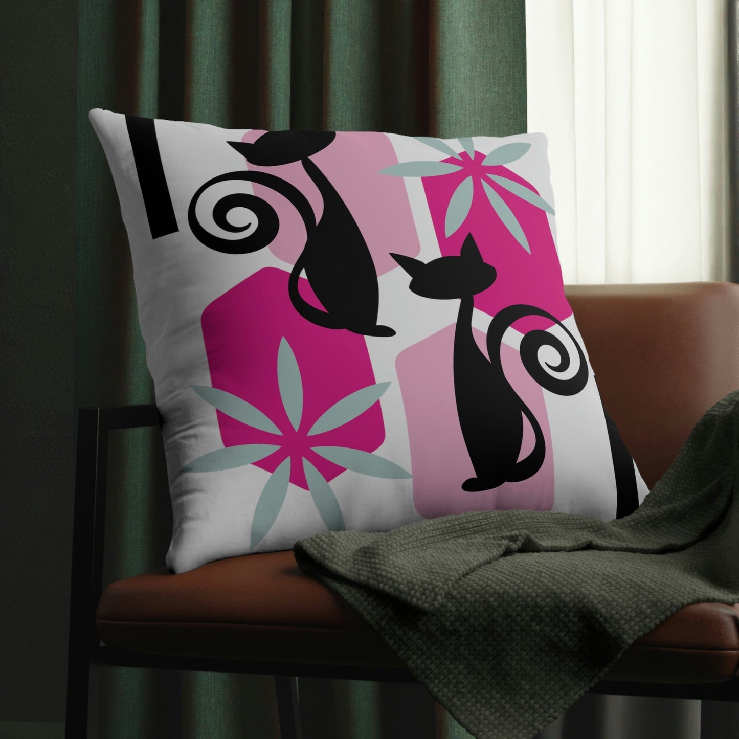 Kate McEnroe New York Outdoor Throw Pillow in Mid Century Modern Atomic Cat Print Outdoor Pillows