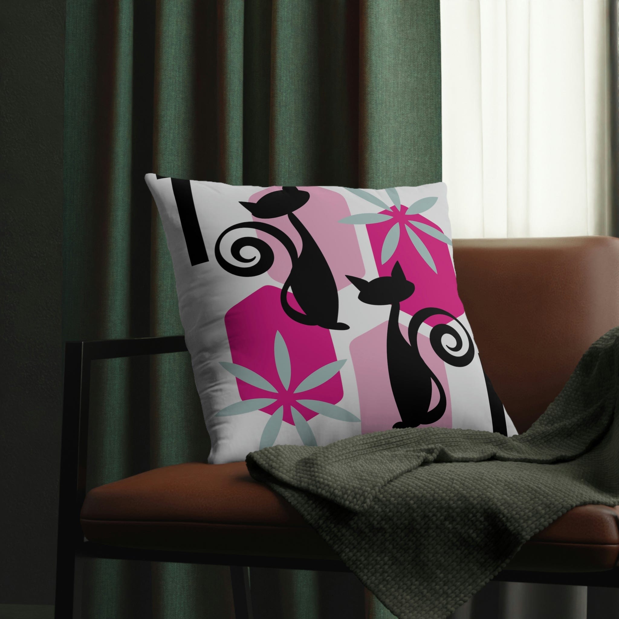 Kate McEnroe New York Outdoor Throw Pillow in Mid Century Modern Atomic Cat PrintThrow Pillows12954286350499774592