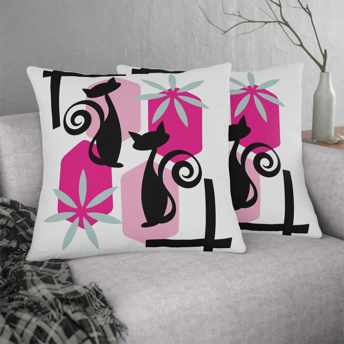 Kate McEnroe New York Outdoor Throw Pillow in Mid Century Modern Atomic Cat PrintThrow Pillows21721159538015897553