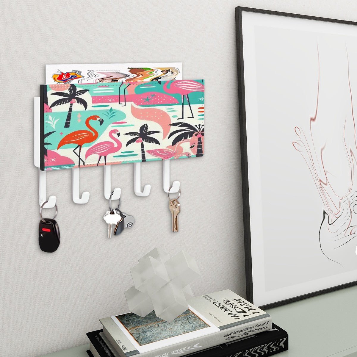 Kate McEnroe New York Palm Spring Mid Century Modern Flamingo Wall Mount Key Holder, Retro Tropical Wall Organizer, 50s Wall Hook RackKey Holder Wall Mount3SF7xr1qF5