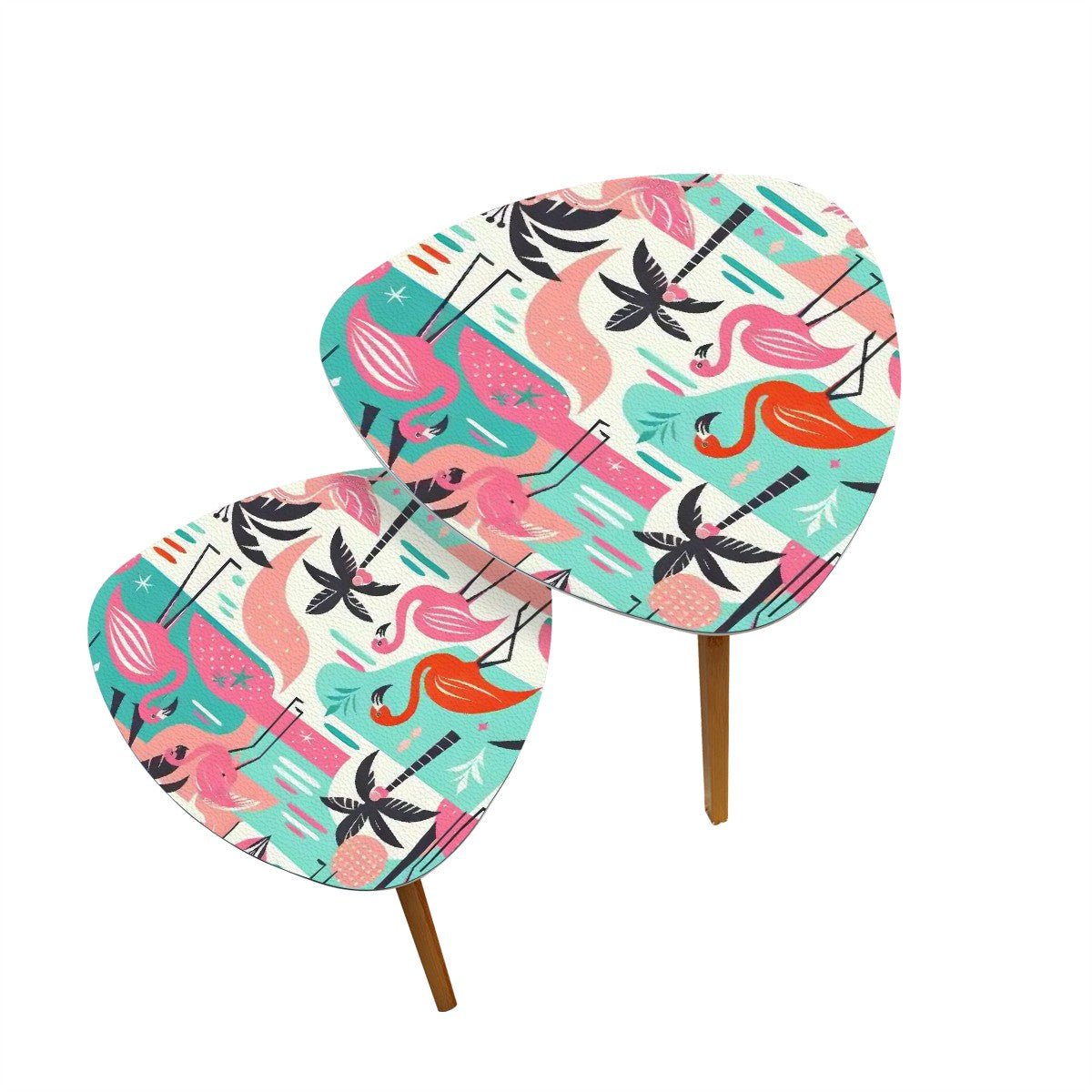 Kate McEnroe New York Palm Springs Cali Flamingo Nesting Tables, Mid Century Modern Tropical Teal Pink Accent, Retro Atomic Era Coffee Table SetNesting TablesNYIKnWrQBG