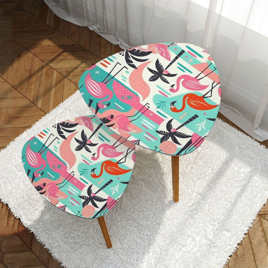 Kate McEnroe New York Palm Springs Cali Flamingo Nesting Tables, Mid Century Modern Tropical Teal Pink Accent, Retro Atomic Era Coffee Table SetNesting TablesNYIKnWrQBG