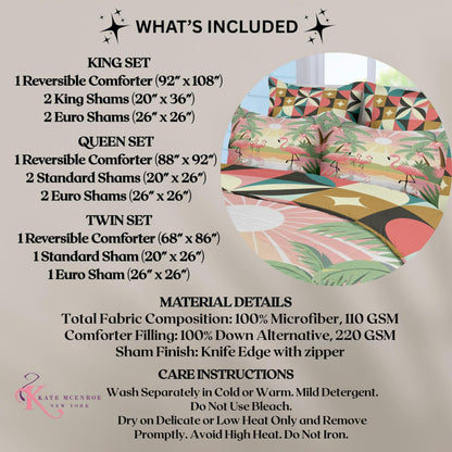 Kate McEnroe New York Palm Springs Cali Tropical Flamingo Sunshine Reversible Comforter Set, MCM Geometric Starburst BeddingComforter SetRVCOMPSKMF
