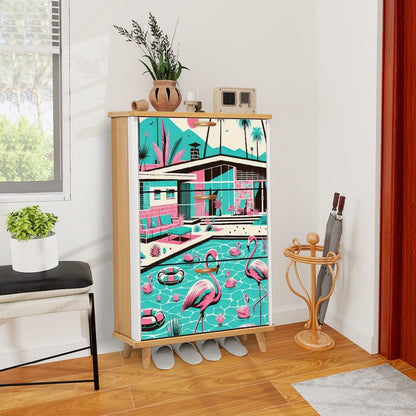 Kate McEnroe New York Palm Springs California Flamingo Design Shoe Cabinet, Mid Century Modern Kitsch Entryway StorageShoe StorageESdliG07j2