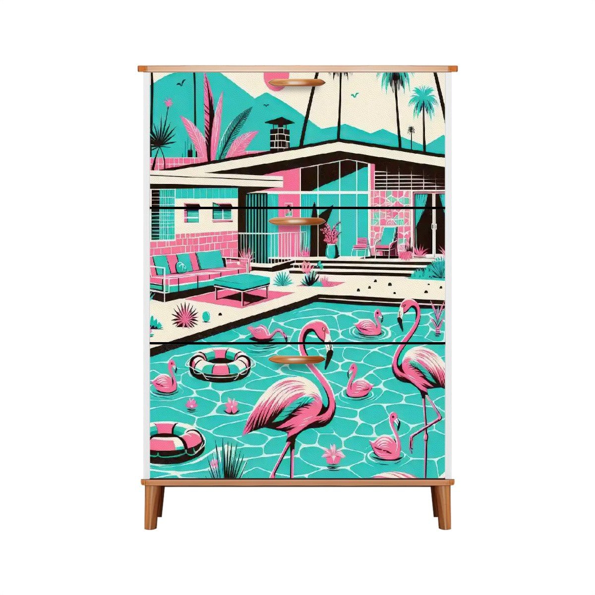 Kate McEnroe New York Palm Springs California Flamingo Design Shoe Cabinet, Mid Century Modern Kitsch Entryway StorageShoe StorageESdliG07j2