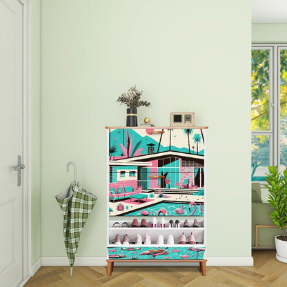 Kate McEnroe New York Palm Springs California Flamingo Design Shoe Cabinet, Mid Century Modern Kitsch Entryway StorageShoe StorageESdliG07j2