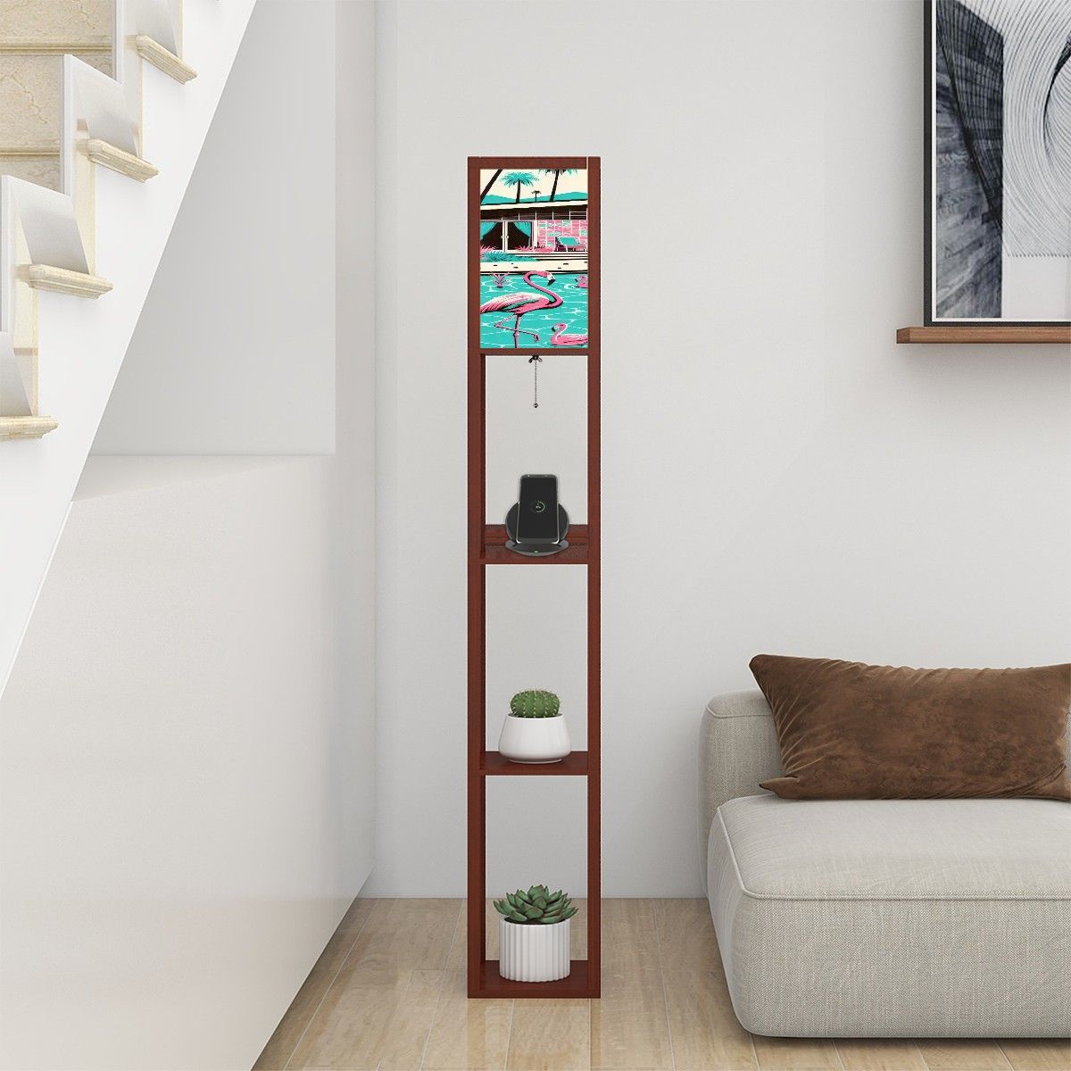 Kate McEnroe New York Palm Springs California Flamingo Floor Lamp with Shelf, Mid Century Modern Tropical Retro LightShelf LightingZbdd3mDoZi