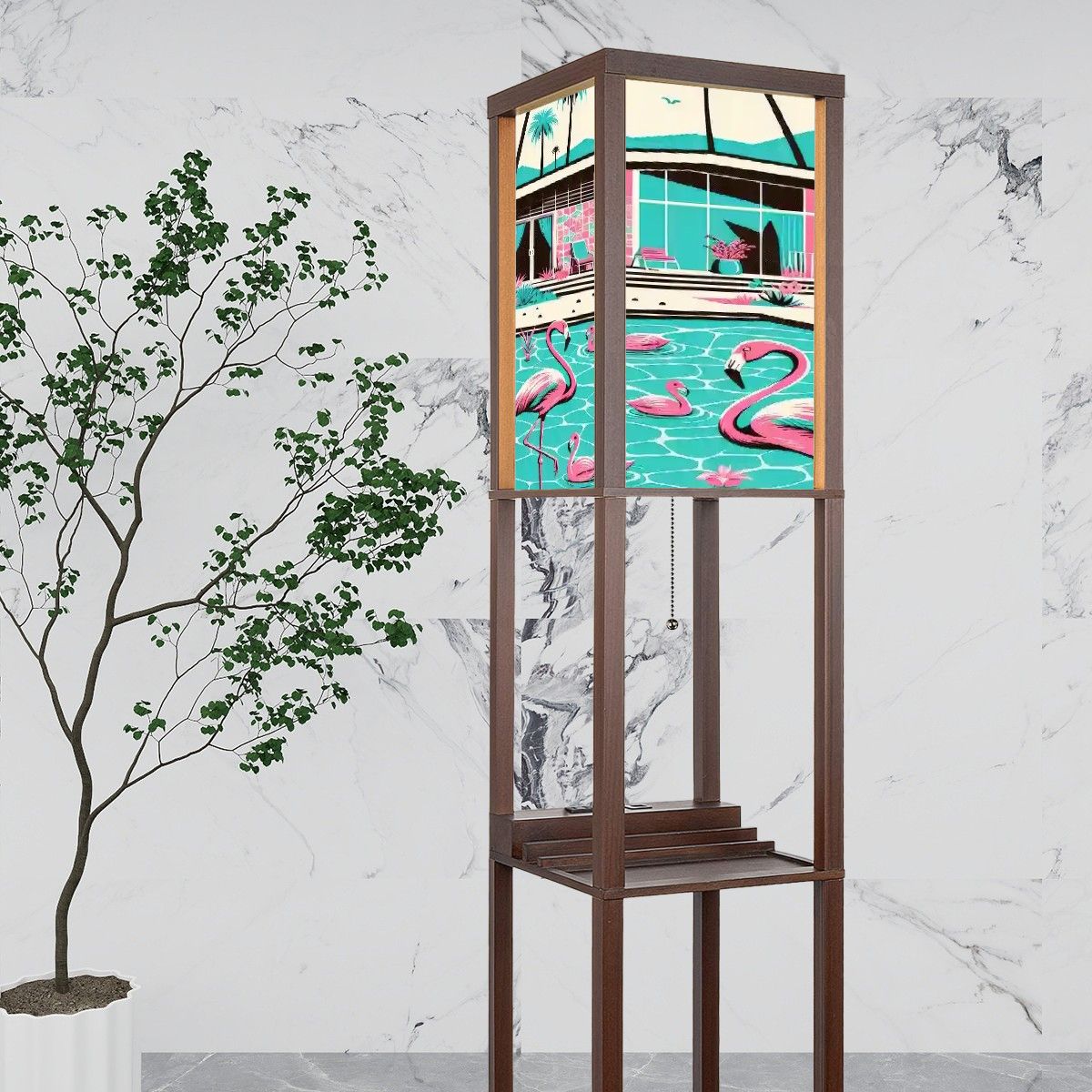 Kate McEnroe New York Palm Springs California Flamingo Floor Lamp with Shelf, Mid Century Modern Tropical Retro LightShelf LightingZbdd3mDoZi