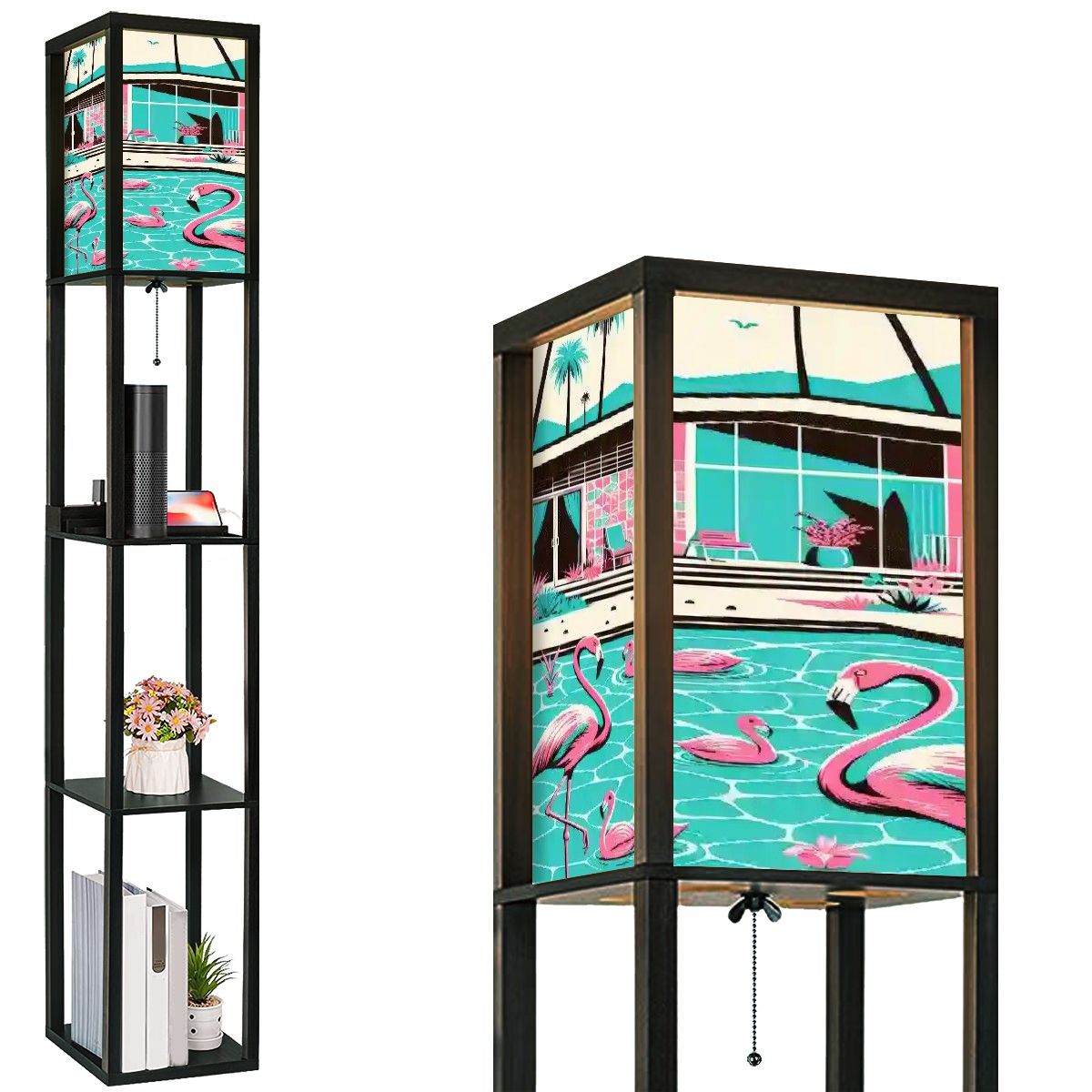 Kate McEnroe New York Palm Springs California Flamingo Floor Lamp with Shelf, Mid Century Modern Tropical Retro LightShelf LightingZbdd3mDoZi