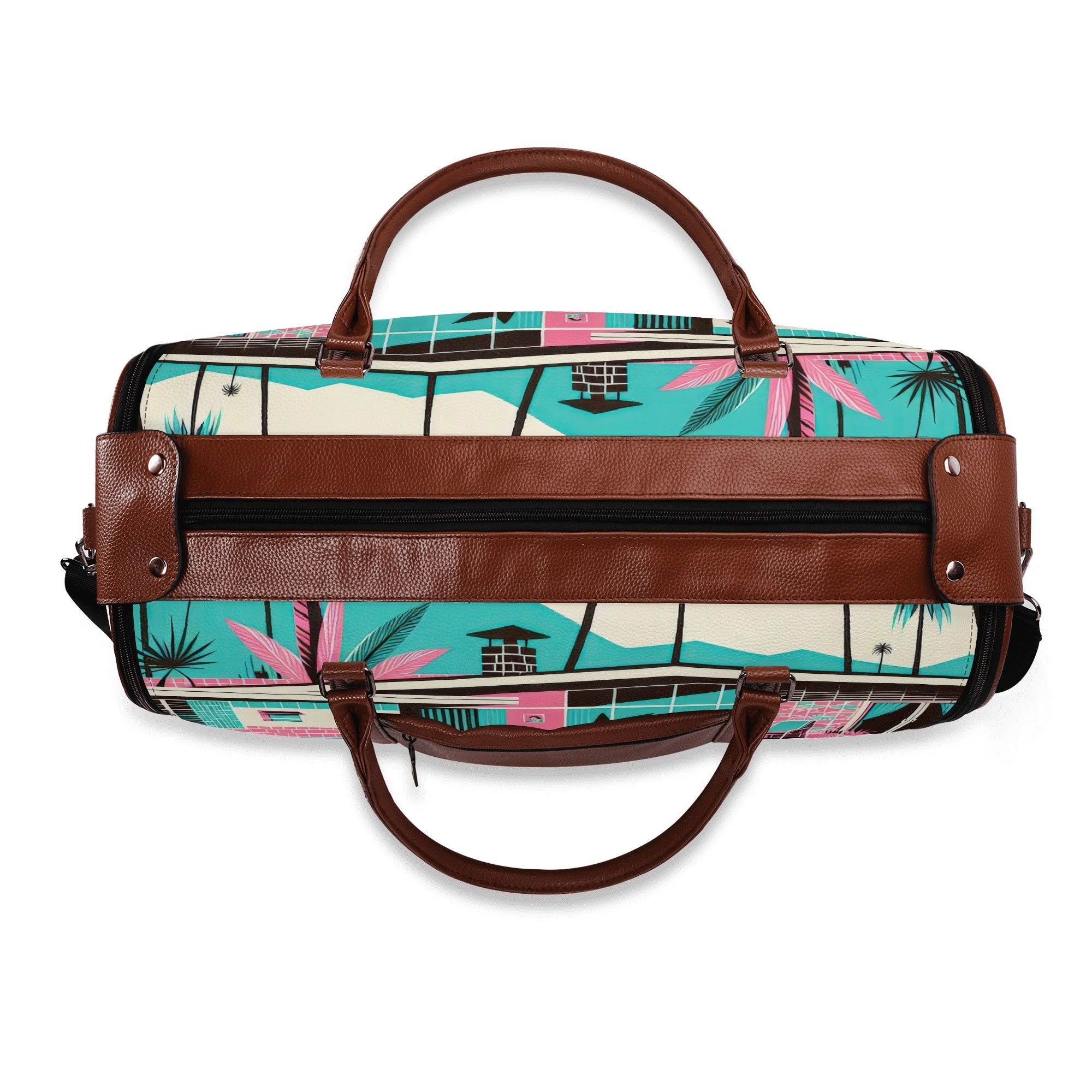 Kate McEnroe New York Palm Springs Flamingo Mid Century Modern Duffel Bag, Retro Poolside Travel WeekenderDuffel BagsWLXVX8LW - 1