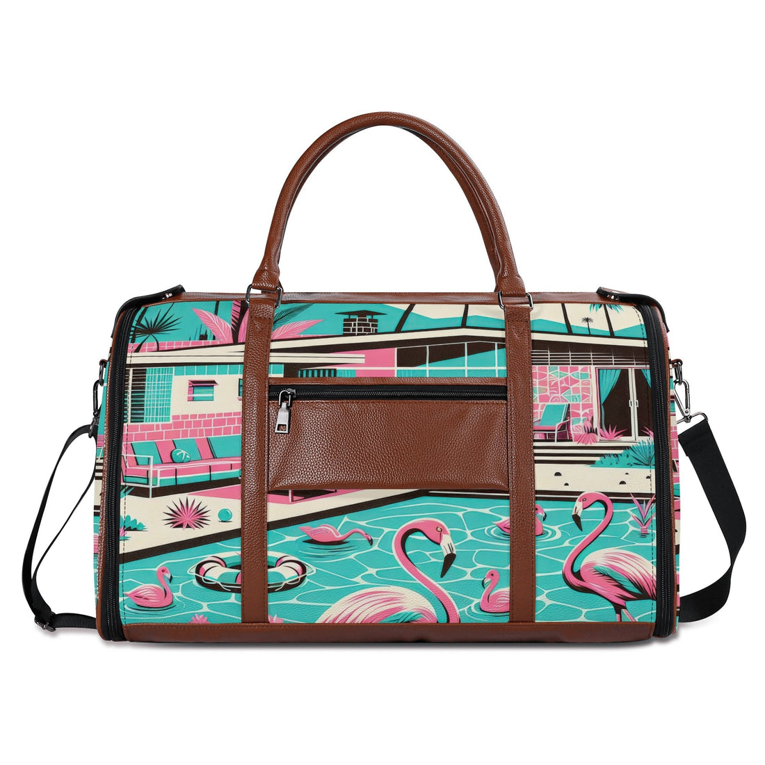Kate McEnroe New York Palm Springs Flamingo Mid Century Modern Duffel Bag, Retro Poolside Travel WeekenderDuffel BagsWLXVX8LW - 1