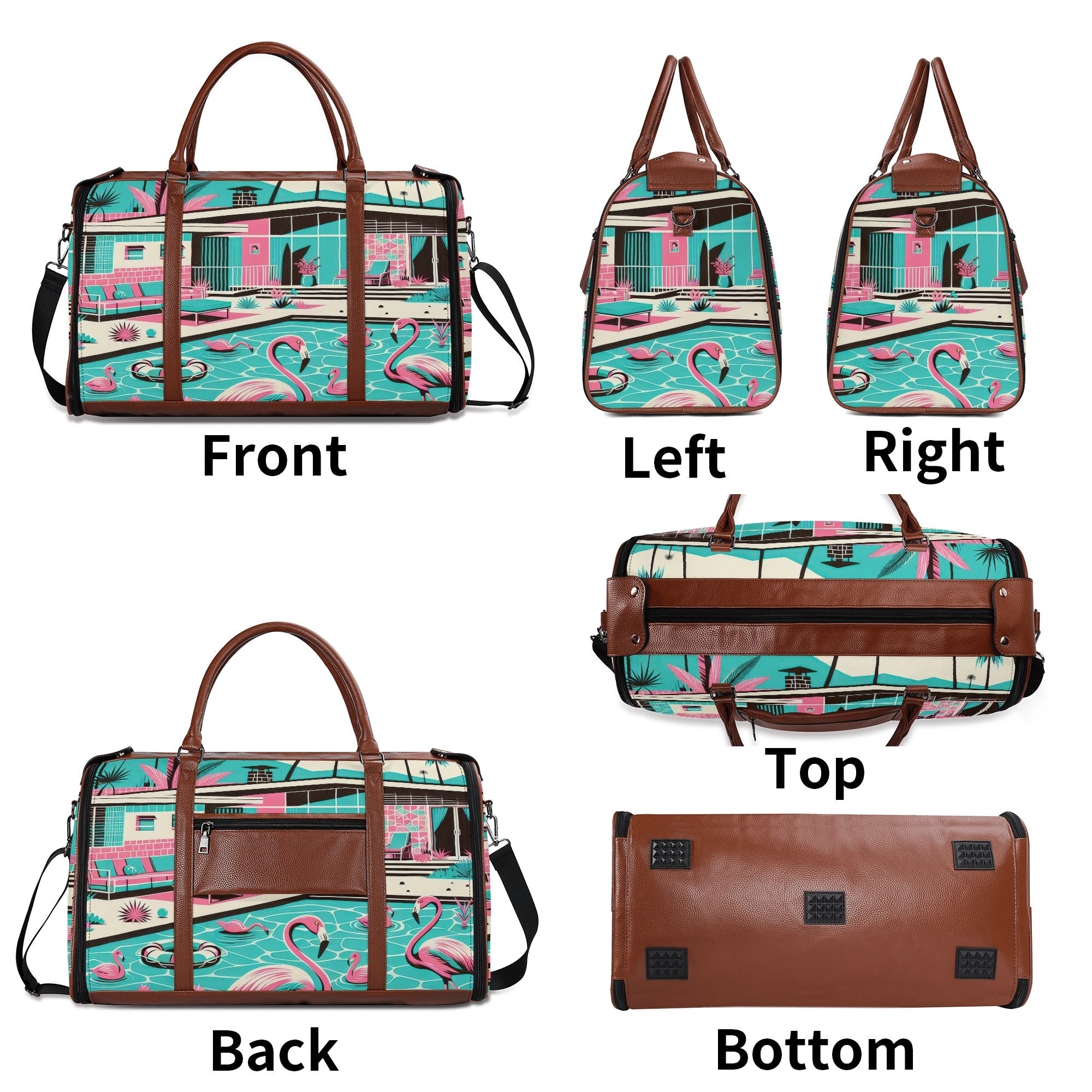 Kate McEnroe New York Palm Springs Flamingo Mid Century Modern Duffel Bag, Retro Poolside Travel WeekenderDuffel BagsWLXVX8LW - 1