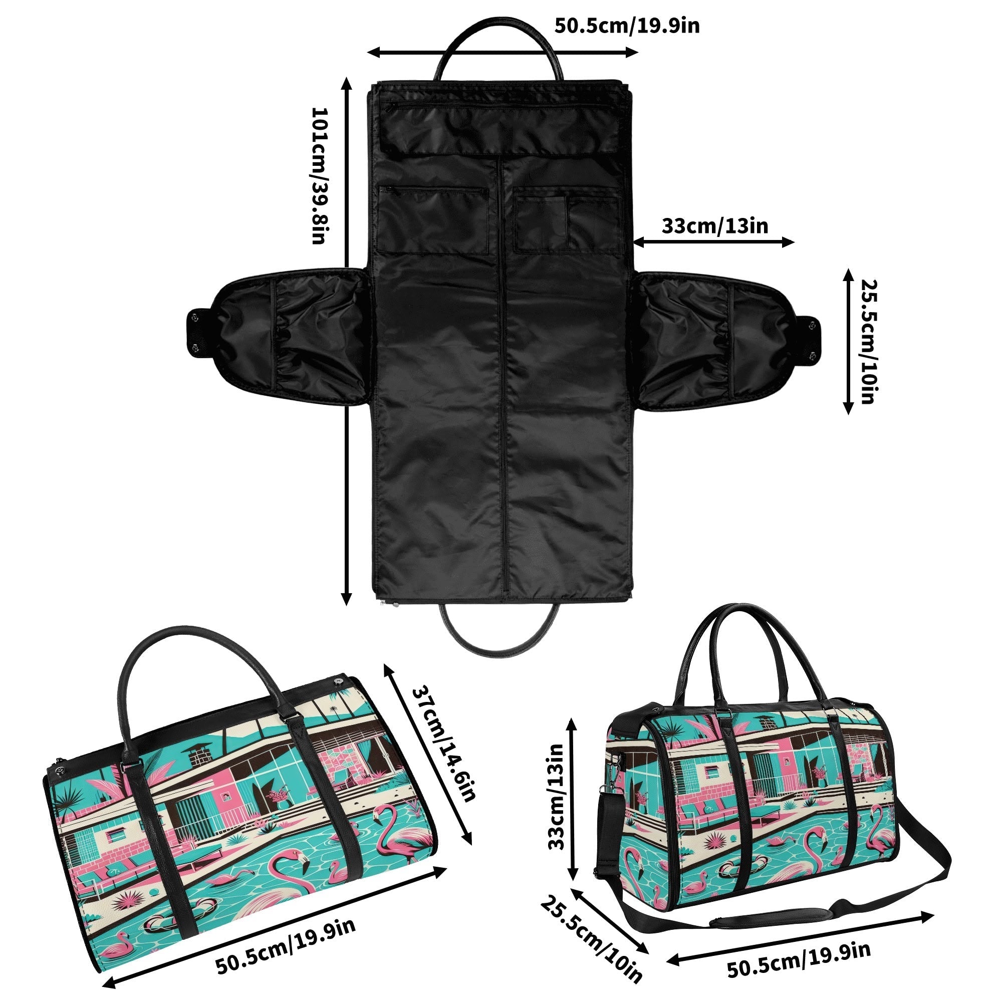 Kate McEnroe New York Palm Springs Flamingo Mid Century Modern Duffel Bag, Retro Poolside Travel WeekenderDuffel BagsWLXVX8LW - 2