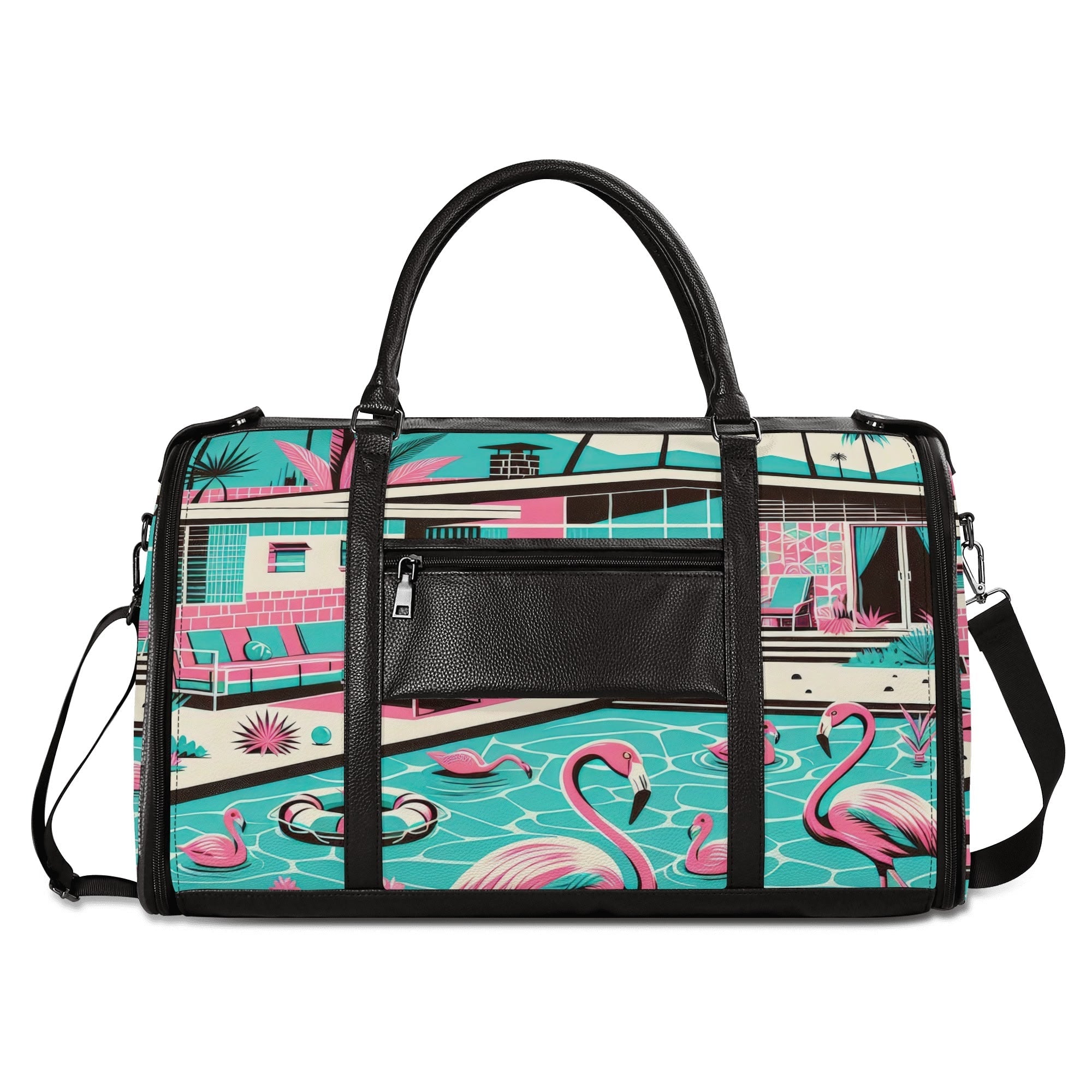 Kate McEnroe New York Palm Springs Flamingo Mid Century Modern Duffel Bag, Retro Poolside Travel WeekenderDuffel BagsWLXVX8LW - 2