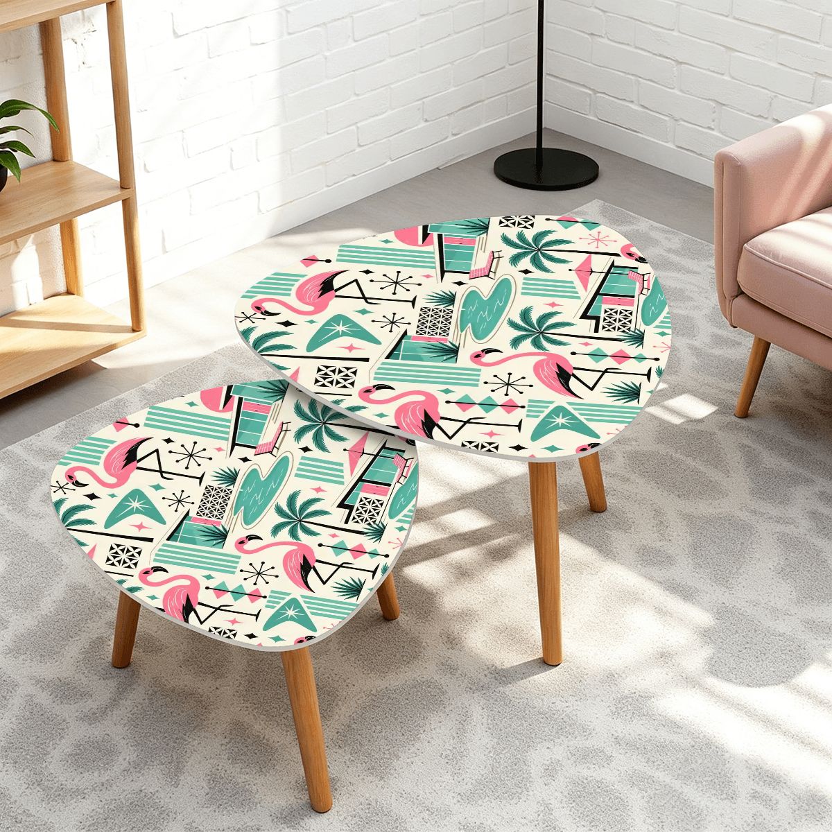 Kate McEnroe New York Palm Springs Flamingo Mid Century Modern Nesting TablesNesting TableswdDKLYdlmE