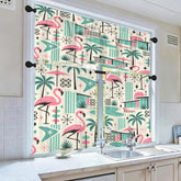 Kate McEnroe New York Palm Springs Flamingo Mid Century Modern Retro Kitchen Curtain SetValancesD3450392