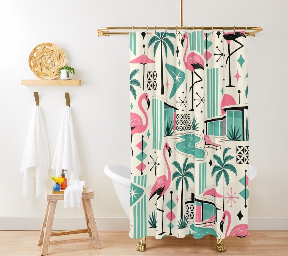 Kate McEnroe New York Palm Springs Flamingo Mid Century Modern Retro Shower CurtainShower Curtains27143776166064765761