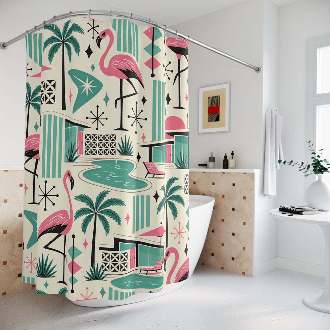 Kate McEnroe New York Palm Springs Flamingo Mid Century Modern Retro Shower CurtainShower Curtains27143776166064765761