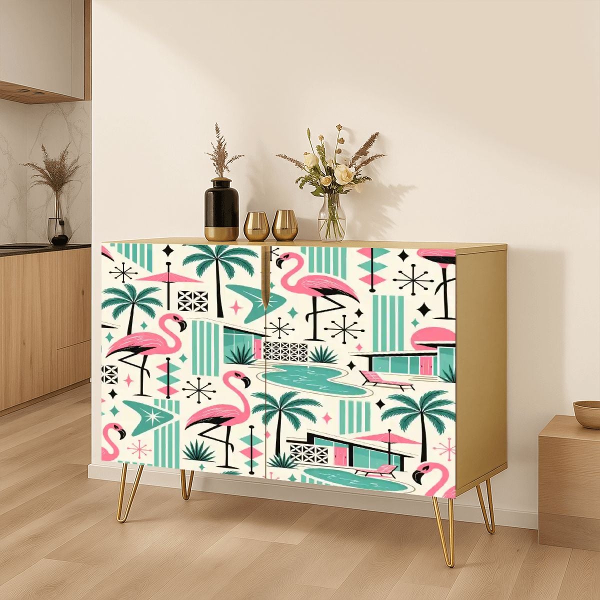 Kate McEnroe New York Palm Springs Flamingo Mid Century Modern Storage Cabinet CredenzaStorage Cabinets5bOhbJpr6n