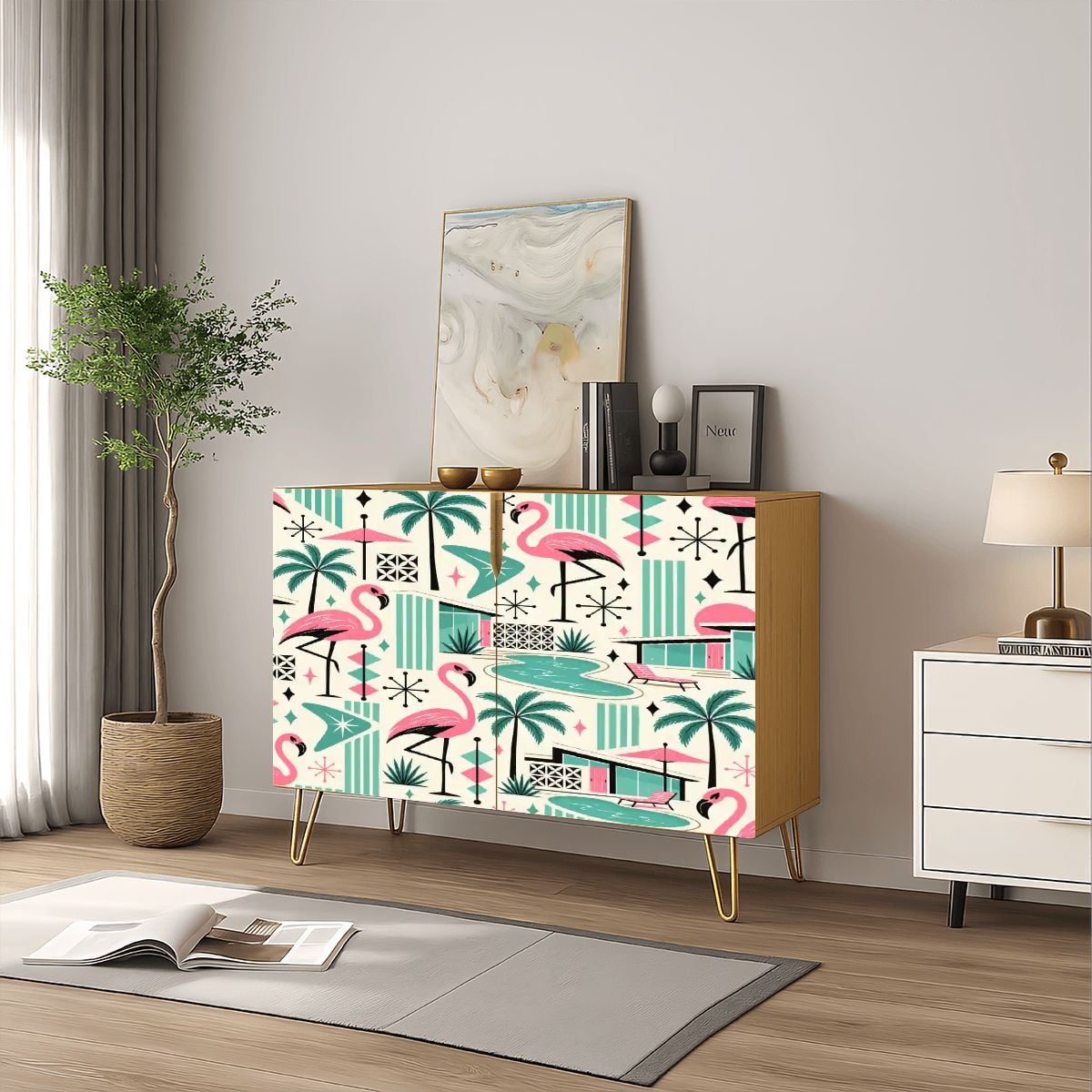 Kate McEnroe New York Palm Springs Flamingo Mid Century Modern Storage Cabinet CredenzaStorage Cabinets5bOhbJpr6n