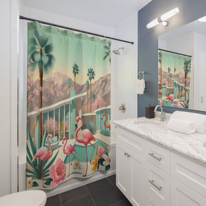 Kate McEnroe New York Palm Springs Flamingo Shower Curtain, Mid Century Modern Retro Bathroom DecorShower Curtains11536426620858060773