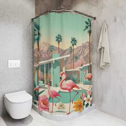 Kate McEnroe New York Palm Springs Flamingo Shower Curtain, Mid Century Modern Retro Bathroom DecorShower Curtains11536426620858060773