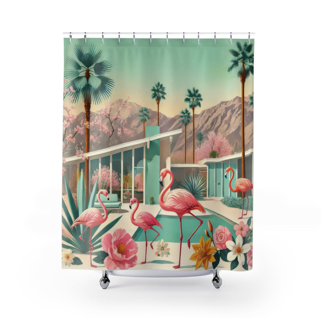 Kate McEnroe New York Palm Springs Flamingo Shower Curtain, Mid Century Modern Retro Bathroom DecorShower Curtains11536426620858060773