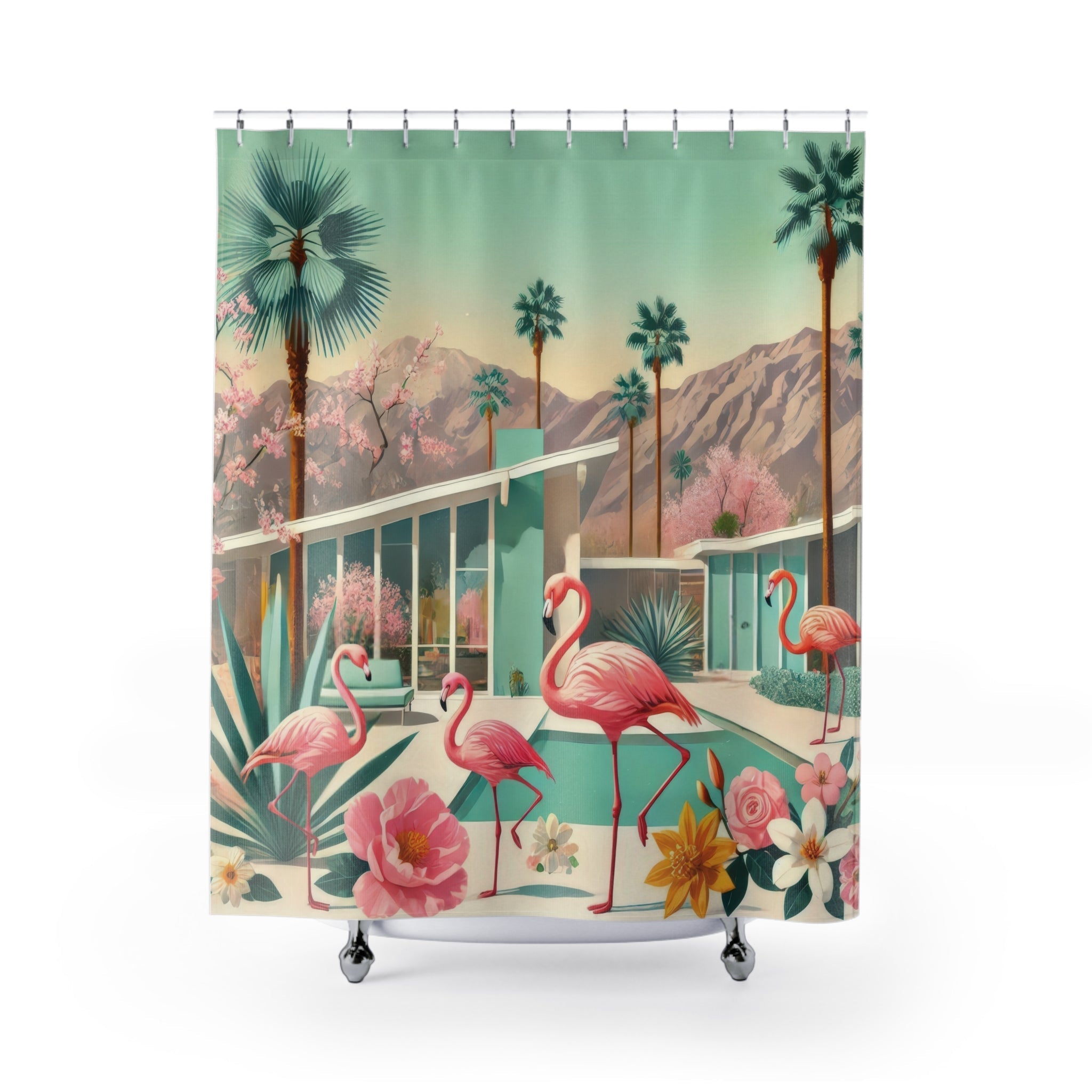 Kate McEnroe New York Palm Springs Flamingo Shower Curtain, Mid Century Modern Retro Bathroom DecorShower Curtains11536426620858060773