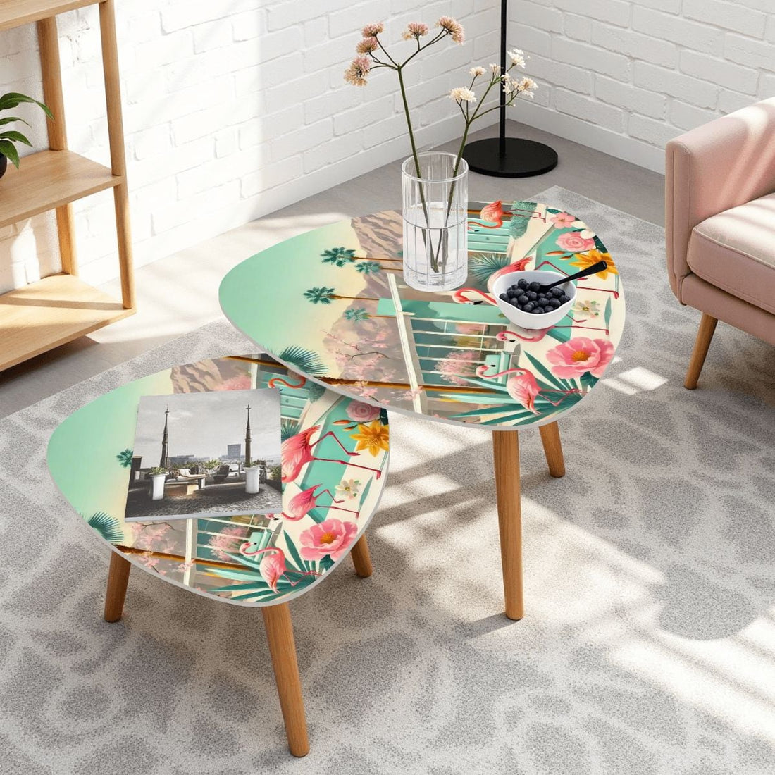 Kate McEnroe New York Palm Springs Flamingo Tropical Mid Century Modern Nesting TablesNesting TablesIFWR3OBuD1