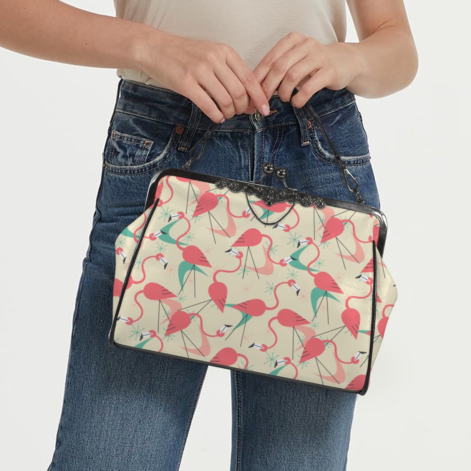 Kate McEnroe New York Palm Springs MCM Pink Flamingo Kitsch Kisslock PurseCrossbody BagsD3382421