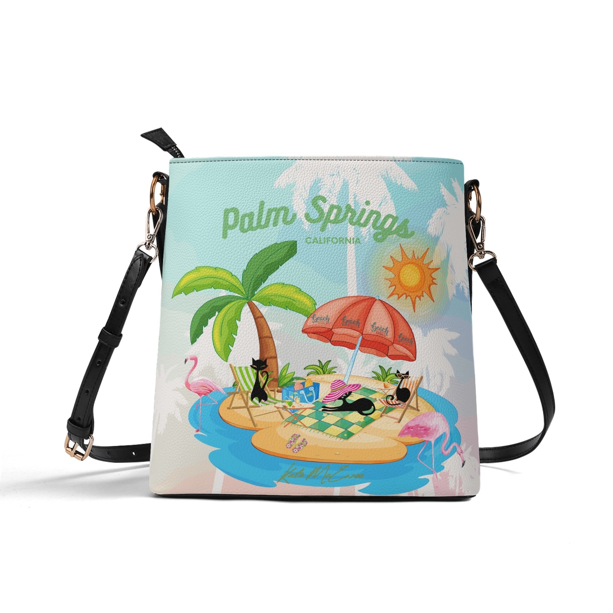 Kate McEnroe New York Palm Springs Mid Century Crossbody Bag, Retro 50s Beach Island Cats Purse, Kitschy Flamingo Summer Shoulder BagHandbagsN2MZKV4N - 1