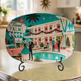 Kate McEnroe New York Palm Springs Mid Century Modern Christmas Platter, Retro Tinsel Palms MotelServing Platters