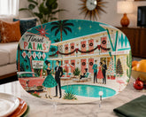 Kate McEnroe New York Palm Springs Mid Century Modern Christmas Platter, Retro Tinsel Palms MotelServing Platters