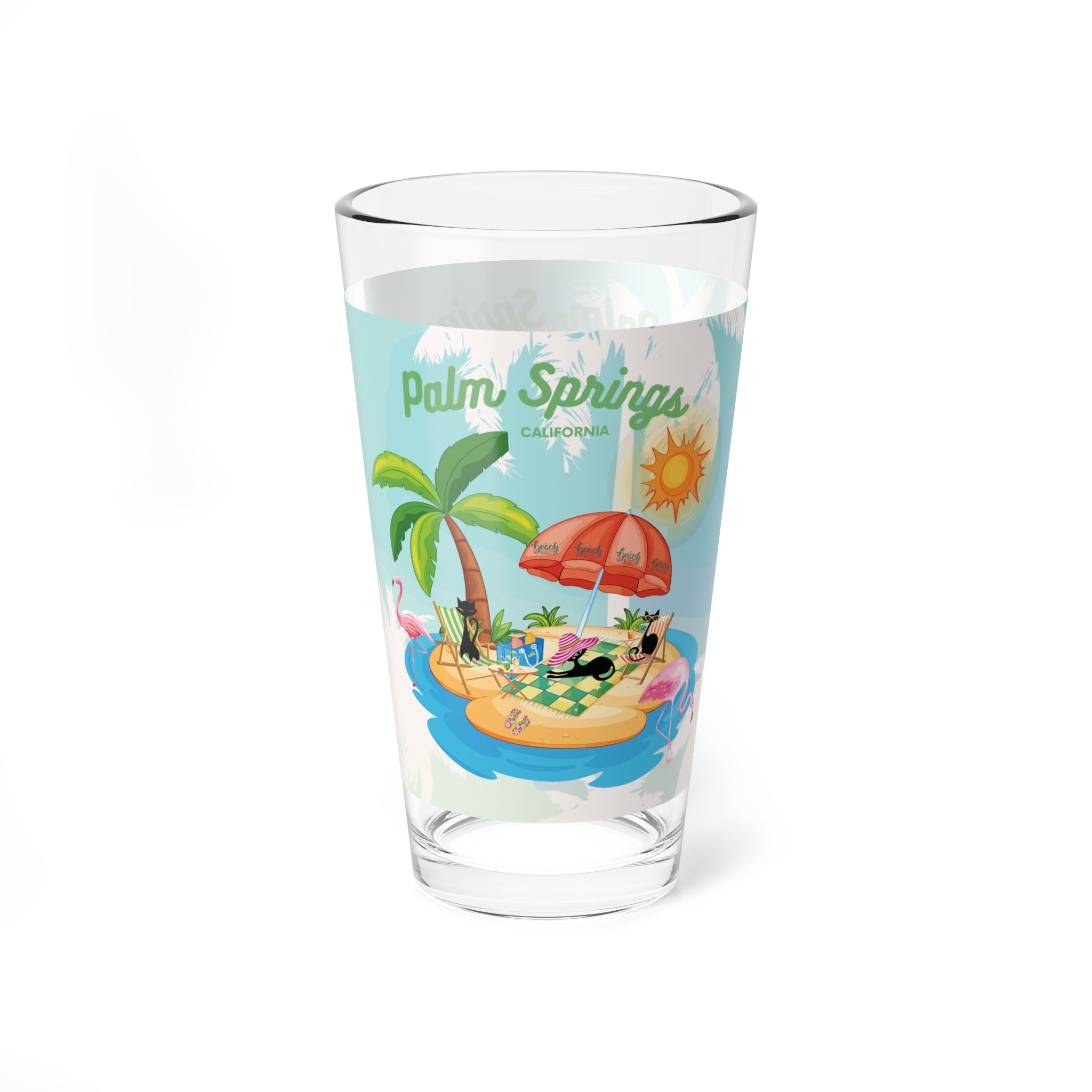 Kate McEnroe New York Palm Springs Mid Century Modern Pint Glass, Retro 50s Tropical Barware, Atomic Cat Summer DrinkwarePint Glasses26424211678449625013