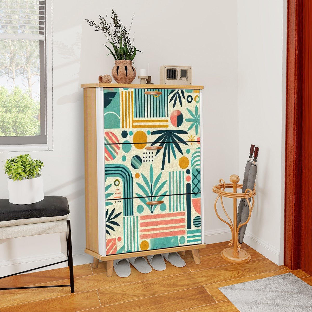 Kate McEnroe New York Palm Springs Mid Century Modern Shoe Cabinet, Retro Tropical FurnitureShoe StorageixCqbqr6ba