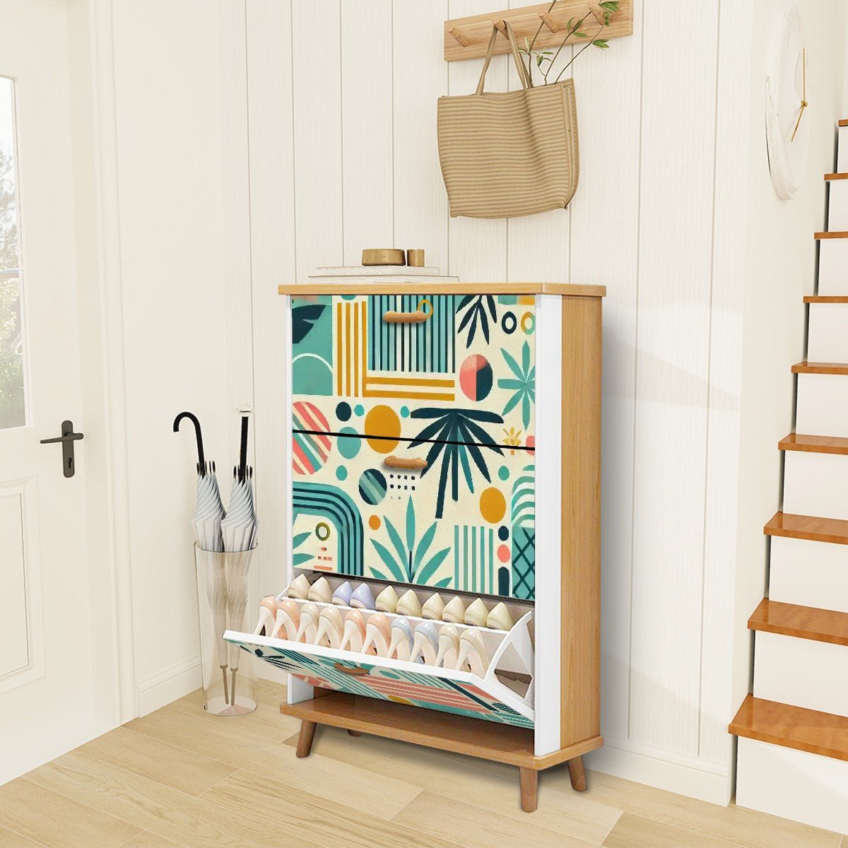 Kate McEnroe New York Palm Springs Mid Century Modern Shoe Cabinet, Retro Tropical FurnitureShoe StorageixCqbqr6ba