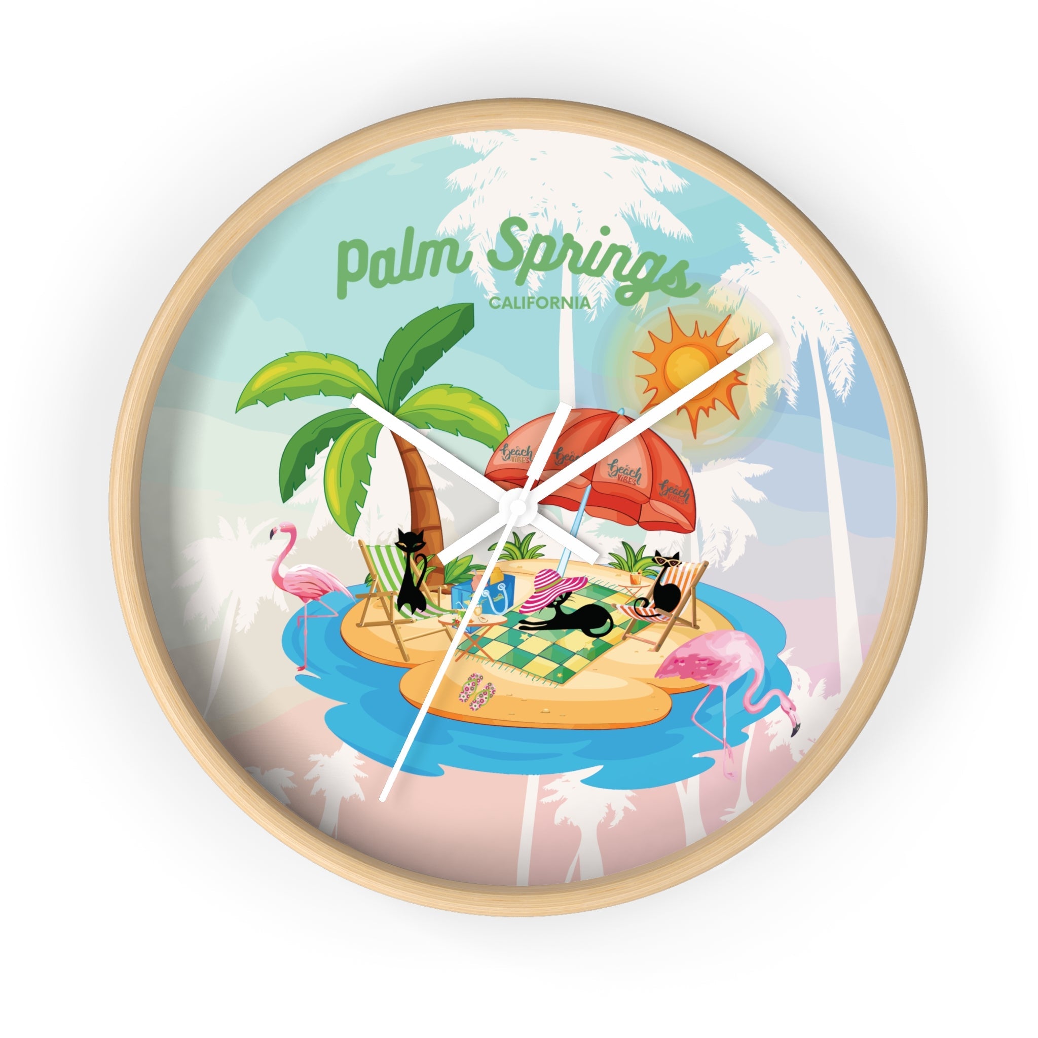 Kate McEnroe New York Palm Springs Mid Century Wall Clock, Retro 50s Tropical Beach Decor, Atomic Cat Flamingo TimepieceWall Clocks13913204995652198852