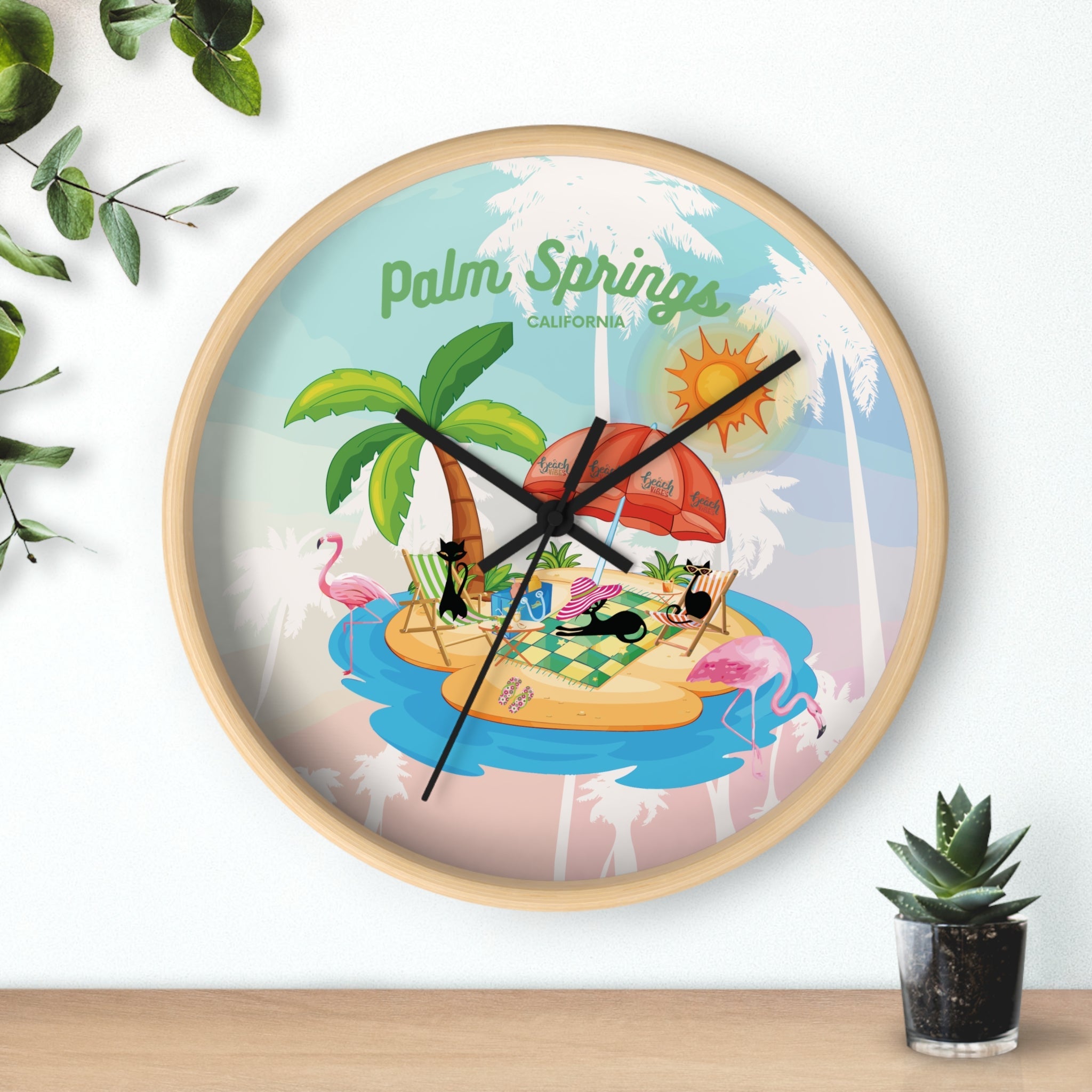 Kate McEnroe New York Palm Springs Mid Century Wall Clock, Retro 50s Tropical Beach Decor, Atomic Cat Flamingo TimepieceWall Clocks13913204995652198852