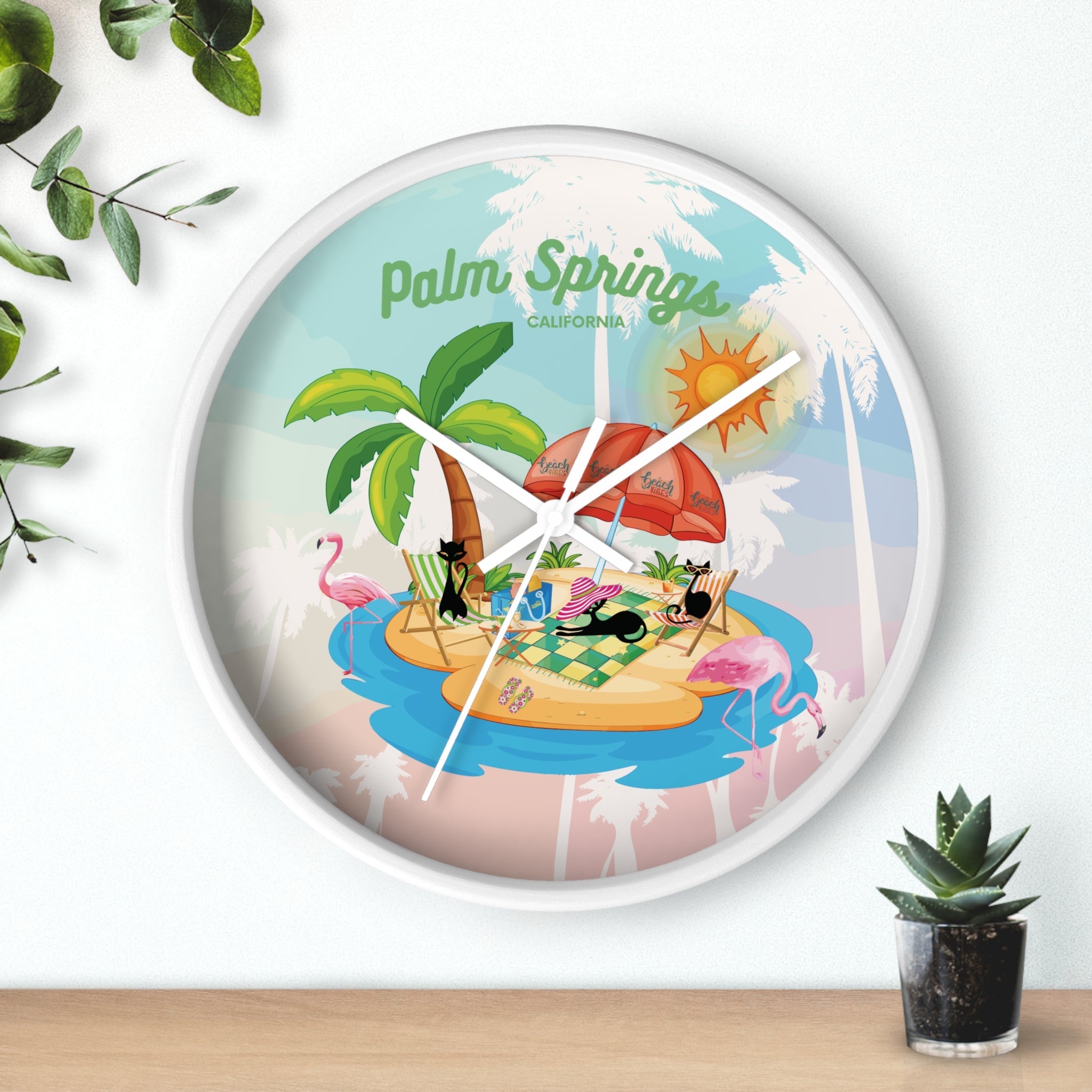 Kate McEnroe New York Palm Springs Mid Century Wall Clock, Retro 50s Tropical Beach Decor, Atomic Cat Flamingo TimepieceWall Clocks13913204995652198852