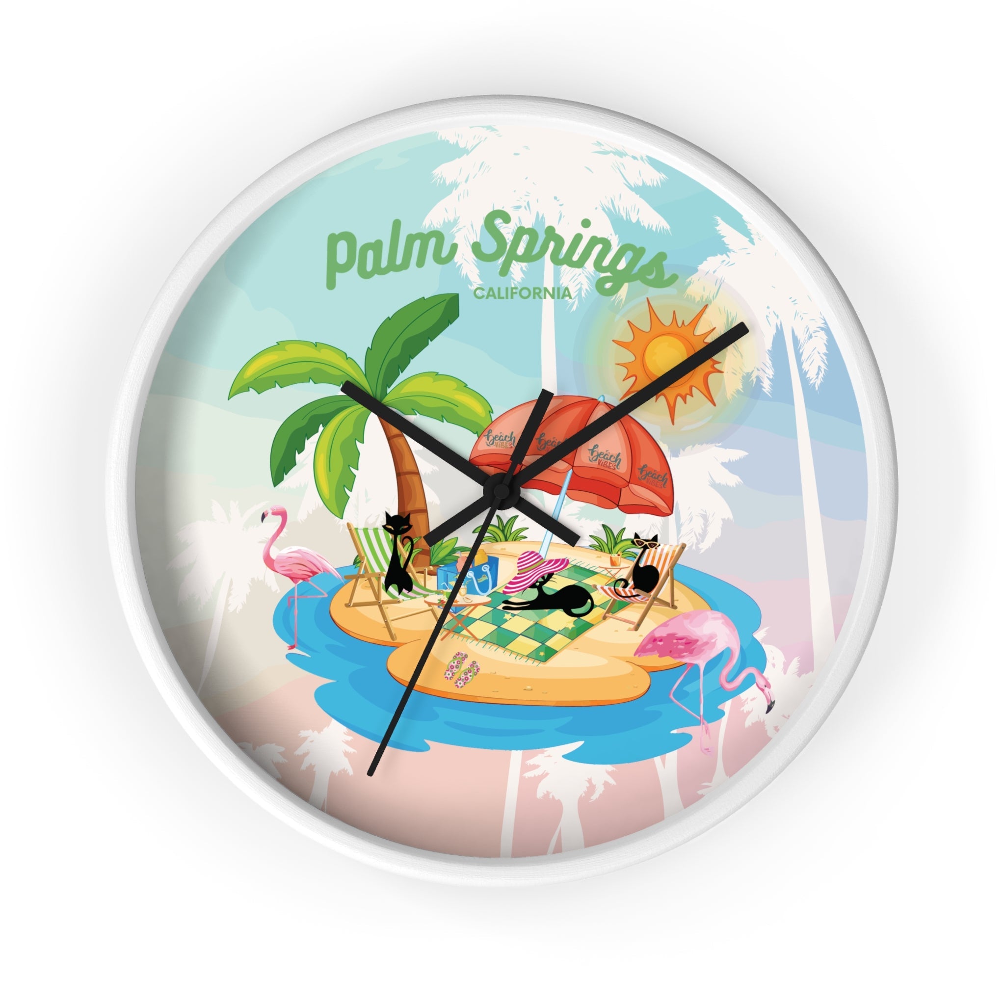 Kate McEnroe New York Palm Springs Mid Century Wall Clock, Retro 50s Tropical Beach Decor, Atomic Cat Flamingo TimepieceWall Clocks18378563344474608212