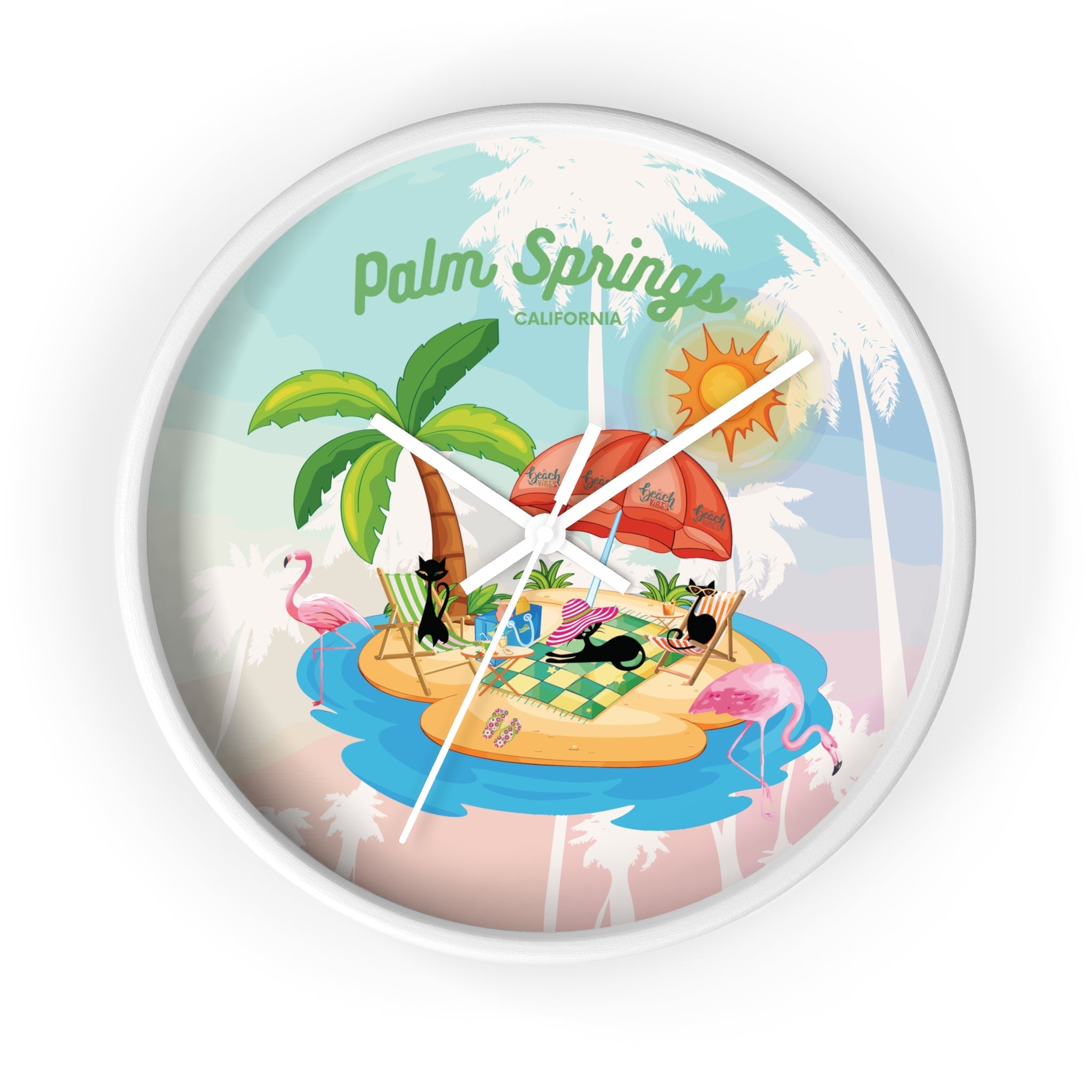 Kate McEnroe New York Palm Springs Mid Century Wall Clock, Retro 50s Tropical Beach Decor, Atomic Cat Flamingo TimepieceWall Clocks24816410873419222600