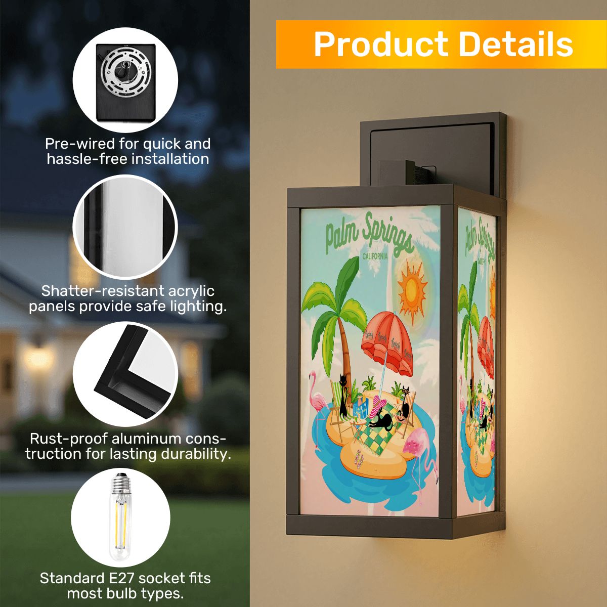 Kate McEnroe New York Palm Springs Retro Wall Sconce, Mid Century Modern Outdoor Accent LightOutdoor Wall LightspppThoyE3N