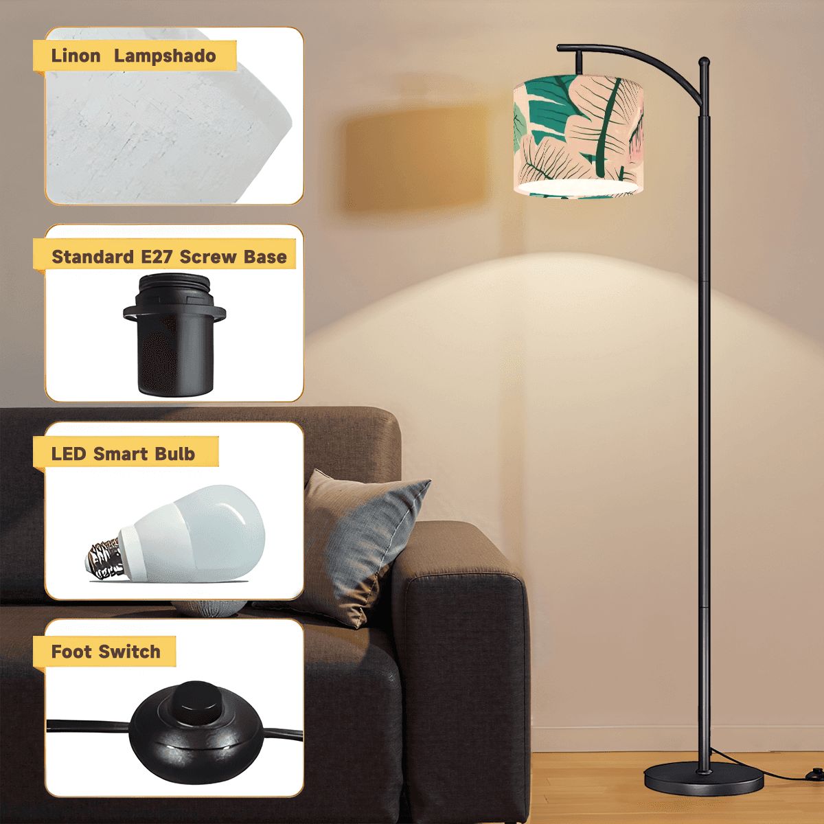 Kate McEnroe New York Palm Springs Tropical Floral Arc Floor Lamp, Mid Century Modern Lighting AccentArc Floor LampsIqfFvHDTW2