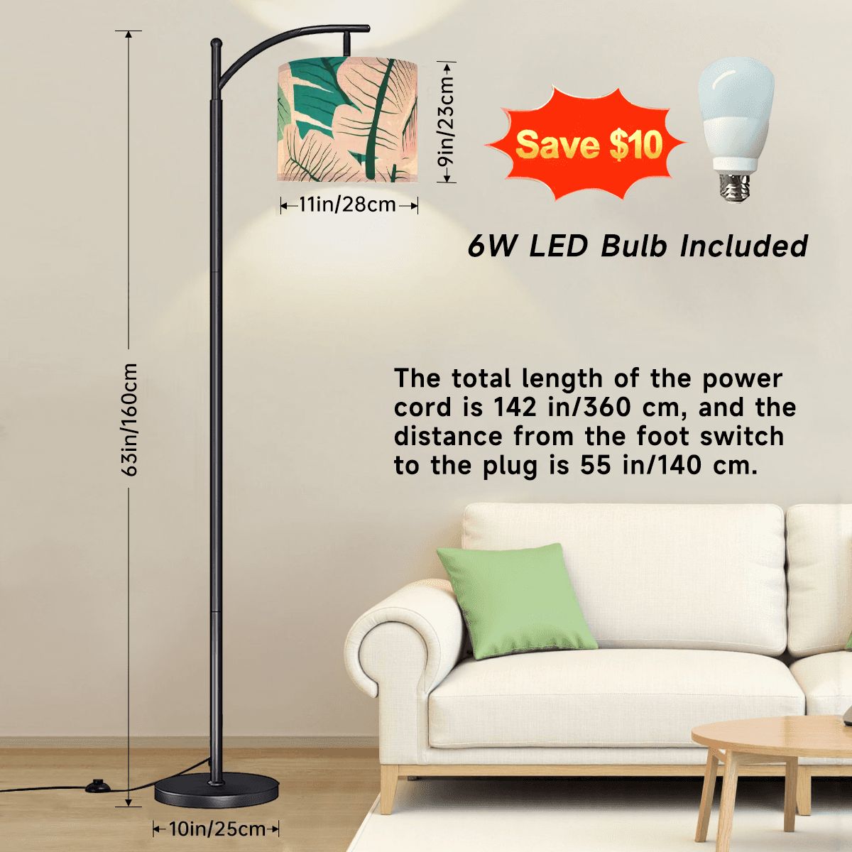 Kate McEnroe New York Palm Springs Tropical Floral Arc Floor Lamp, Mid Century Modern Lighting AccentArc Floor LampsIqfFvHDTW2