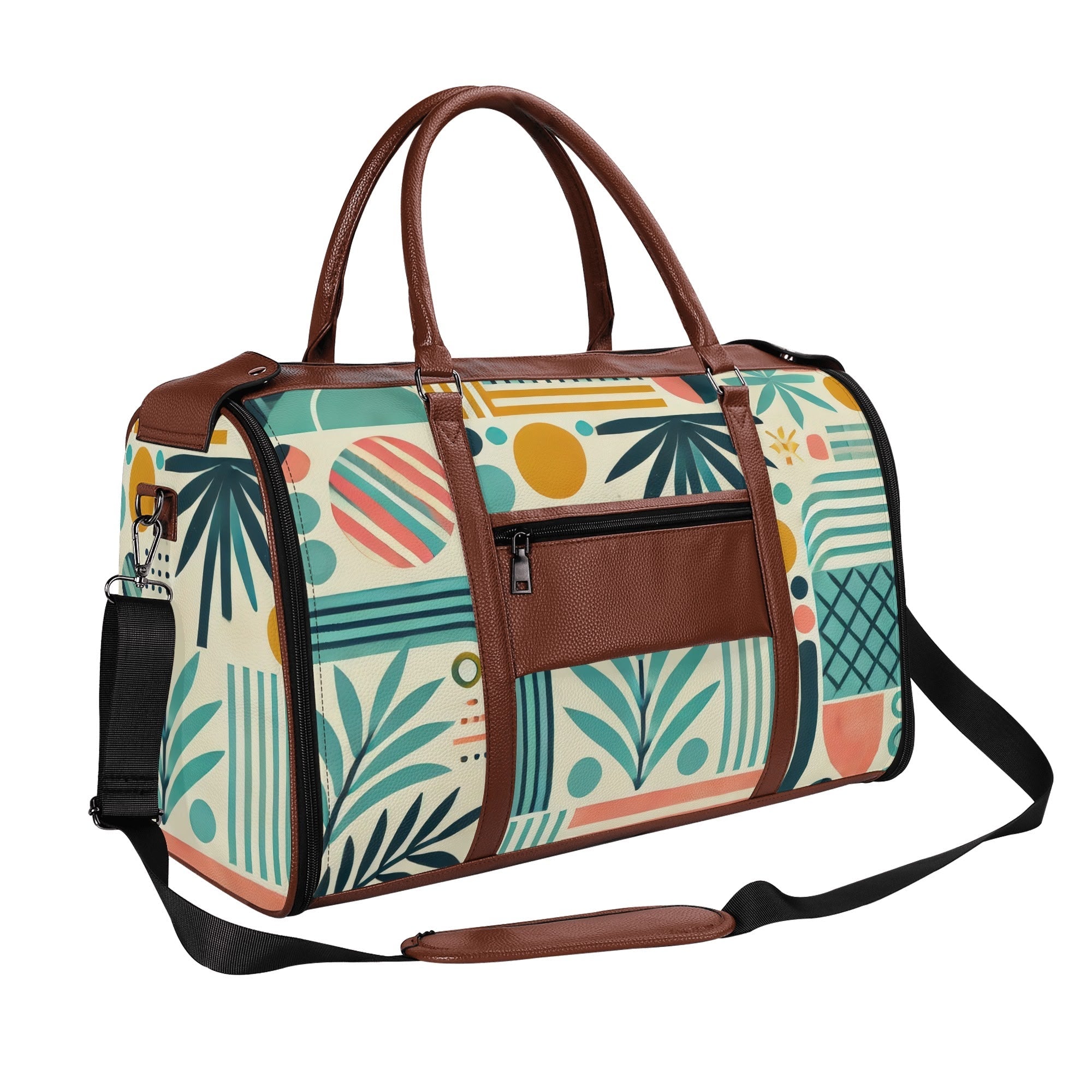 Kate McEnroe New York Palm Springs Tropical Mid Century Modern Duffel Bag, Foldable Retro Travel Weekender, Mod Carry - OnDuffel BagsNVO229MY - 1