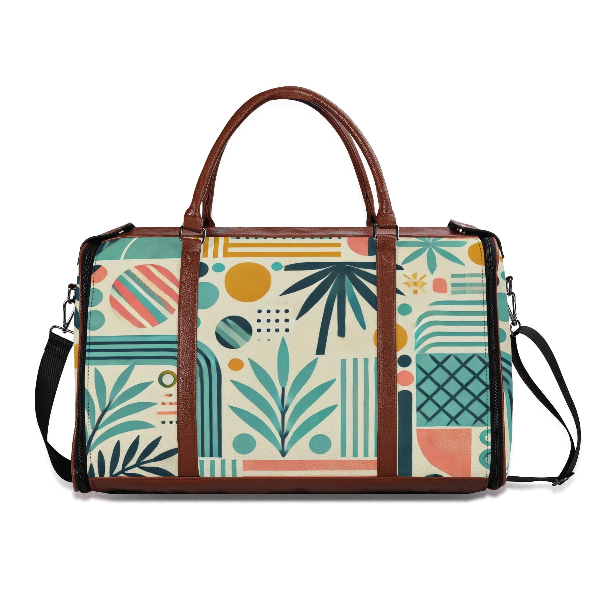 Kate McEnroe New York Palm Springs Tropical Mid Century Modern Duffel Bag, Foldable Retro Travel Weekender, Mod Carry - OnDuffel BagsNVO229MY - 1
