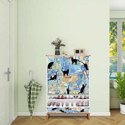 Kate McEnroe New York Parisian Black Cat Shoe Cabinet, Mid Century Modern European Cafe Art StorageShoe StorageF39EitySkS